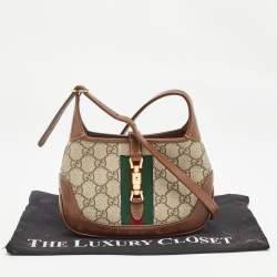 Pre Owned Gucci Beige/Tan GG Supreme Canvas and Leather Mini 1961 Jackie Shoulder Bag