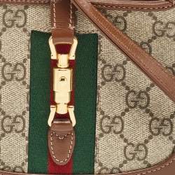 Pre Owned Gucci Beige/Tan GG Supreme Canvas and Leather Mini 1961 Jackie Shoulder Bag