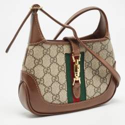 Pre Owned Gucci Beige/Tan GG Supreme Canvas and Leather Mini 1961 Jackie Shoulder Bag