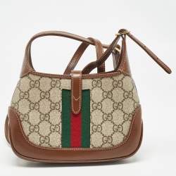 Pre Owned Gucci Beige/Tan GG Supreme Canvas and Leather Mini 1961 Jackie Shoulder Bag