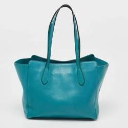 Pre Owned Gucci Green Pebbled Leather Small Swing Tote