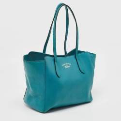 Pre Owned Gucci Green Pebbled Leather Small Swing Tote