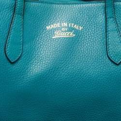 Pre Owned Gucci Green Pebbled Leather Small Swing Tote