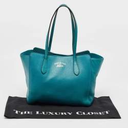 Pre Owned Gucci Green Pebbled Leather Small Swing Tote