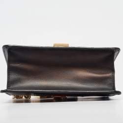 Pre Owned Gucci Black Leather Mini Web Chain Sylvie Crossbody Bag