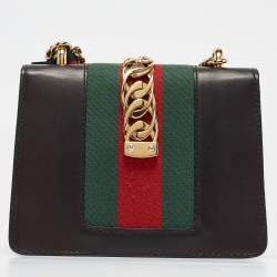 Pre Owned Gucci Black Leather Mini Web Chain Sylvie Crossbody Bag