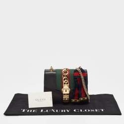 Pre Owned Gucci Black Leather Mini Web Chain Sylvie Crossbody Bag