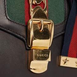 Pre Owned Gucci Black Leather Mini Web Chain Sylvie Crossbody Bag