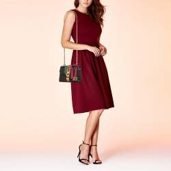 Pre Owned Gucci Black Leather Mini Web Chain Sylvie Crossbody Bag