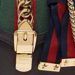 Pre Owned Gucci Black Leather Mini Web Chain Sylvie Crossbody Bag
