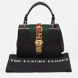 Pre Owned Gucci Black Leather Mini Web Chain Sylvie Top Handle Bag