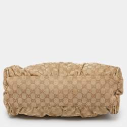 Pre Owned Gucci Biege/Gold GG Canvas and Leather Large D Ring Hobo