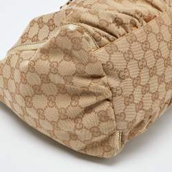 Pre Owned Gucci Biege/Gold GG Canvas and Leather Large D Ring Hobo