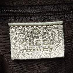 Pre Owned Gucci Biege/Gold GG Canvas and Leather Large D Ring Hobo