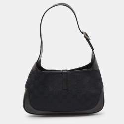 Pre Owned Gucci Black GG Canvas and Leather Small Jackie O Hobo