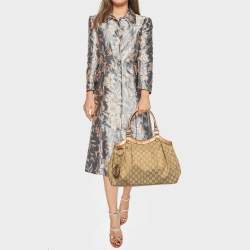 Pre Owned Gucci Bronze/Beige GG Canvas and Leather Medium Sukey Tote