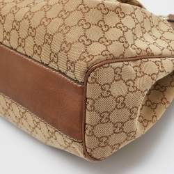 Pre Owned Gucci Bronze/Beige GG Canvas and Leather Medium Sukey Tote