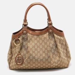 Gucci Bronze Beige GG Canvas and Leather Medium Sukey Tote Gucci TLC