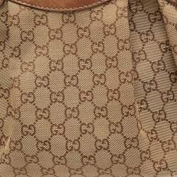 Pre Owned Gucci Bronze/Beige GG Canvas and Leather Medium Sukey Tote