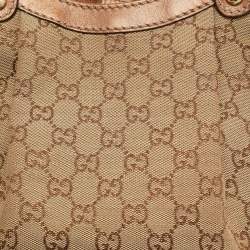 Pre Owned Gucci Bronze/Beige GG Canvas and Leather Medium Sukey Tote