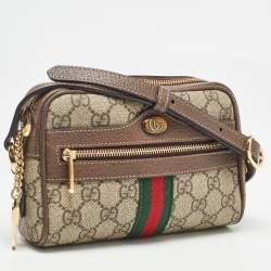 Pre Owned Gucci Beige/Brown GG Supreme Canvas and Leather Mini Ophidia Crossbody Bag