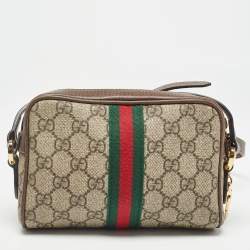 Pre Owned Gucci Beige/Brown GG Supreme Canvas and Leather Mini Ophidia Crossbody Bag