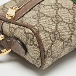 Pre Owned Gucci Beige/Brown GG Supreme Canvas and Leather Mini Ophidia Crossbody Bag