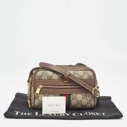 Pre Owned Gucci Beige/Brown GG Supreme Canvas and Leather Mini Ophidia Crossbody Bag