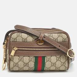 Pre Owned Gucci Beige/Brown GG Supreme Canvas and Leather Mini Ophidia Crossbody Bag