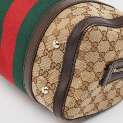 Gucci Brown/Beige GG Canvas and Leather Web Boston Bag