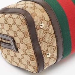 Gucci Brown/Beige GG Canvas and Leather Web Boston Bag