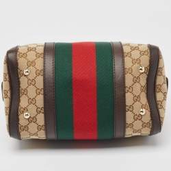 Gucci Brown/Beige GG Canvas and Leather Web Boston Bag