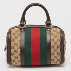 Gucci Brown/Beige GG Canvas and Leather Web Boston Bag