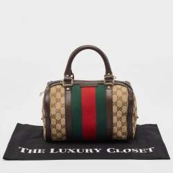 Gucci Brown/Beige GG Canvas and Leather Web Boston Bag