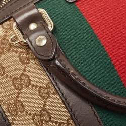 Gucci Brown/Beige GG Canvas and Leather Web Boston Bag