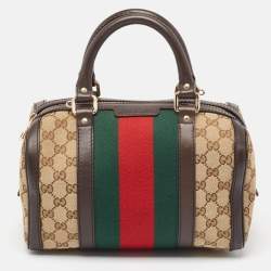 Gucci Brown/Beige GG Canvas and Leather Web Boston Bag