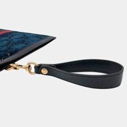 Gucci Blue/Black Velvet GG Monogram Textured Calfskin Web Ophidia Wristlet