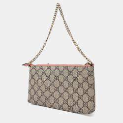 Pre Owned Gucci Beige GG Supreme Canvas Embroidered Face Chain Pochette