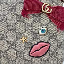 Pre Owned Gucci Beige GG Supreme Canvas Embroidered Face Chain Pochette
