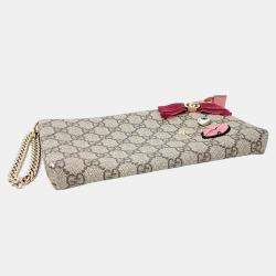 Pre Owned Gucci Beige GG Supreme Canvas Embroidered Face Chain Pochette