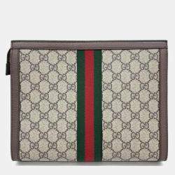 Gucci Brown GG Canvas Web Ophidia Clutch 