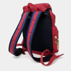 Pre Owned Gucci Red Canvas Embroidered Techo Backpack