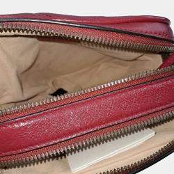 Gucci Red Calfskin Matelasse Diagonal Tall GG Marmont Crossbody Bag
