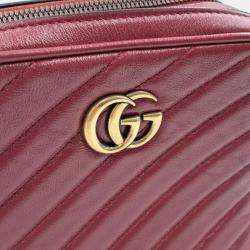 Gucci Red Calfskin Matelasse Diagonal Tall GG Marmont Crossbody Bag