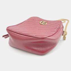 Gucci Red Calfskin Matelasse Diagonal Tall GG Marmont Crossbody Bag