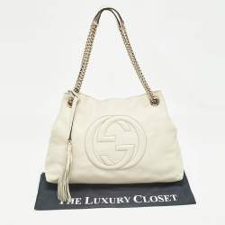 Gucci Off White Leather Medium Soho Chain Tote