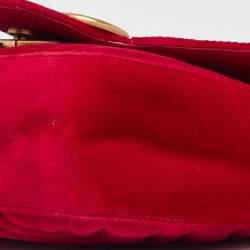 Pre Owned Gucci Red Matelasse Velvet Mini GG Marmont Shoulder Bag