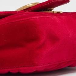 Pre Owned Gucci Red Matelasse Velvet Mini GG Marmont Shoulder Bag