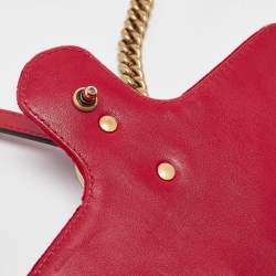 Pre Owned Gucci Red Matelasse Velvet Mini GG Marmont Shoulder Bag