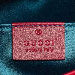 Pre Owned Gucci Red Matelasse Velvet Mini GG Marmont Shoulder Bag